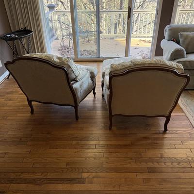 Pair of Ethan Allen Versailles Arm Chairs with Ottoman (LR-BM)