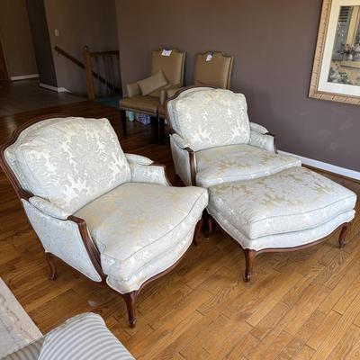 Pair of Ethan Allen Versailles Arm Chairs with Ottoman (LR-BM)
