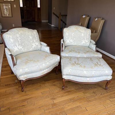 Pair of Ethan Allen Versailles Arm Chairs with Ottoman (LR-BM)