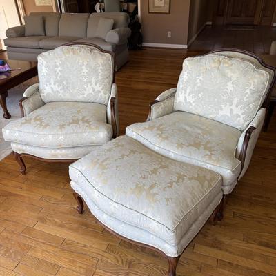 Pair of Ethan Allen Versailles Arm Chairs with Ottoman (LR-BM)