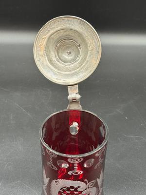 Cranberry Glass Etched Stein