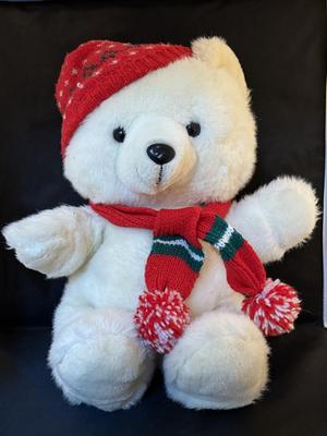 Large Fluffy White Christmas Bear