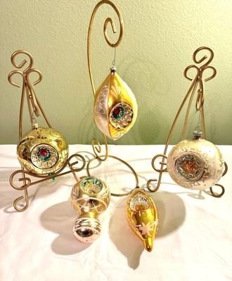 5 Gold Vintage Christmas Ornaments