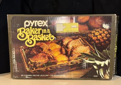 Pyrex Baker in a Basket Vintage