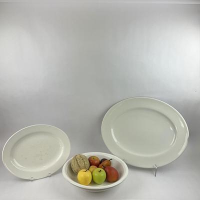 K195 Large Ironstone Platters & Bowl with Wooden Fruit