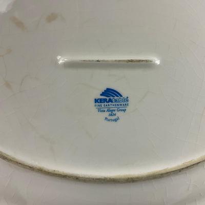 K195 Large Ironstone Platters & Bowl with Wooden Fruit