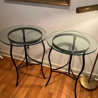 A207 Wrought Iron Glass Top Side Tables