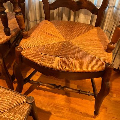 A215 Antique French Country Arm Chairs With Stool