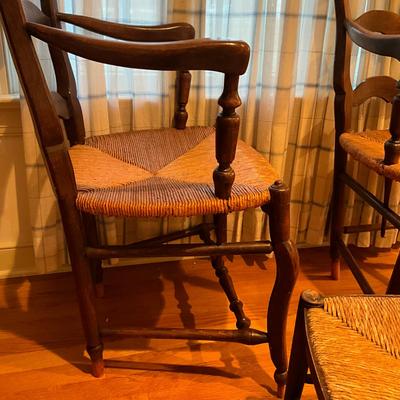 A215 Antique French Country Arm Chairs With Stool