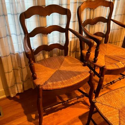 A215 Antique French Country Arm Chairs With Stool