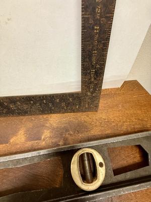 Sale Photo Thumbnail #37: Level and square have some rust, but are in solid, useable condition.  Jorgensen Clamps are 18" long and are in new condition.