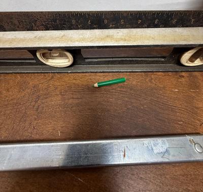 Sale Photo Thumbnail #38: Level and square have some rust, but are in solid, useable condition.  Jorgensen Clamps are 18" long and are in new condition.