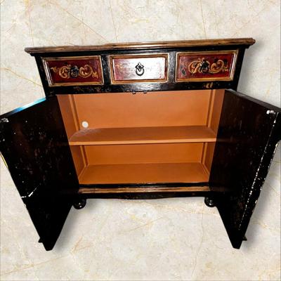 Sale Photo Thumbnail #362: Cabinet/Sideboard  in the Master Bedroom 40" W x 13" D x 39"H
Double door cabinet with shelf inside and 3 upper drawers. The front of the cabinet is accented with a cast iron piece mounted on the door face. Very unique piece!