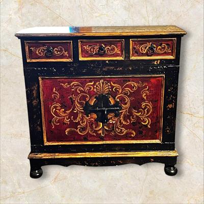 Sale Photo Thumbnail #361: Cabinet/Sideboard  in the Master Bedroom 40" W x 13" D x 39"H
Double door cabinet with shelf inside and 3 upper drawers. The front of the cabinet is accented with a cast iron piece mounted on the door face. Very unique piece!