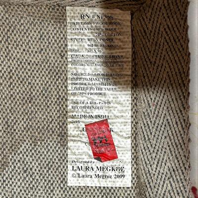 Sale Photo Thumbnail #1167: Red Runner Rug  approximately 92"x29" Brand-Laura Megroz 2009
Some staining on the back side.