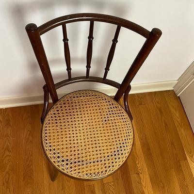 B225 Vintage Hepplewhite-Style Mahogany Tambour Door Secretary Writing Desk With Thonet Bentwood Bistro Cane Seat Chair