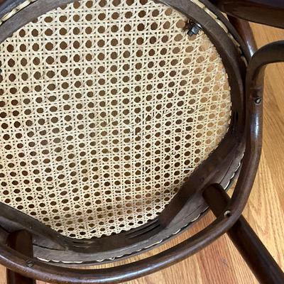 B225 Vintage Hepplewhite-Style Mahogany Tambour Door Secretary Writing Desk With Thonet Bentwood Bistro Cane Seat Chair