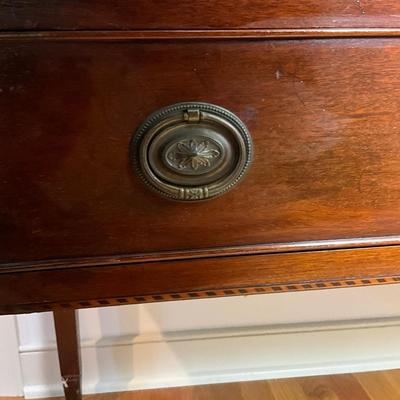 B225 Vintage Hepplewhite-Style Mahogany Tambour Door Secretary Writing Desk With Thonet Bentwood Bistro Cane Seat Chair