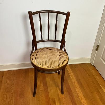 B225 Vintage Hepplewhite-Style Mahogany Tambour Door Secretary Writing Desk With Thonet Bentwood Bistro Cane Seat Chair