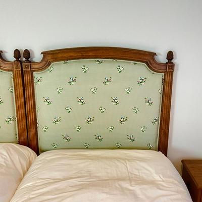 B233 Pair Of French Upholstered Twin Beds With Matching Bed Sheets