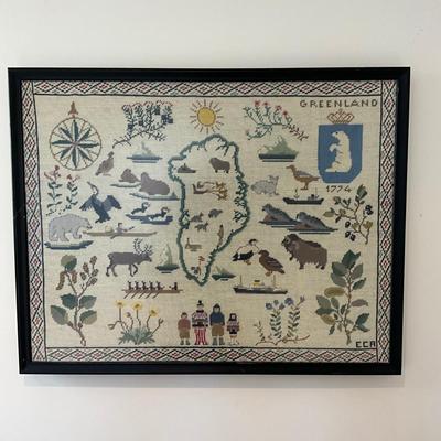 B234 Vintage Framed Greenland Needlepoint