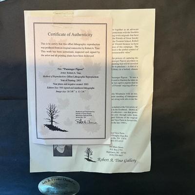 B235 Signed & Numbered "Passenger Pigeon" Lithograph By Robert A. Tino