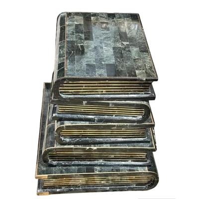 Sale Photo Thumbnail #260: 1970's Maitland Smith Tessellated Marble Book Box Side Table
18.25" x 16.5" x 18.75"
In great condition with minor scratches all over consistent with marble...nothing major.