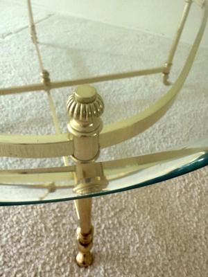 Sale Photo Thumbnail #265: Vintage Hollywood Regency La Barge Style Brass Coffee Table w Glass Top
“In good condition with minor marks on the brass. Glass could use a good cleaning
40" x 40" glass top
27" x 27" x 15" without glass top