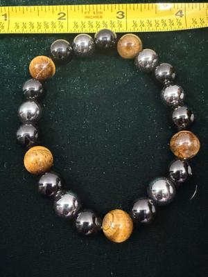 Two black and silver beaded bracelets