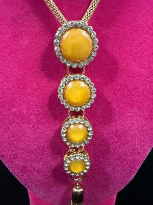 Mustard colored stone tassel necklace