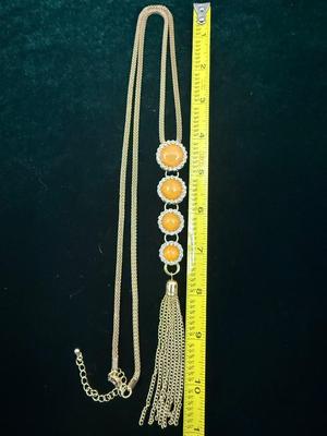 Mustard colored stone tassel necklace