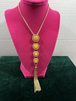 Mustard colored stone tassel necklace