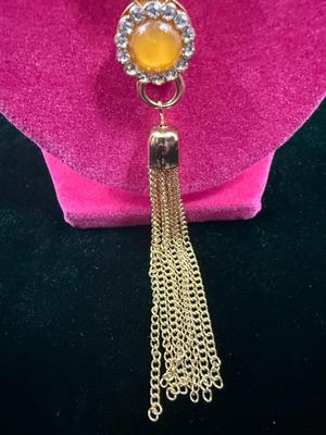 Mustard colored stone tassel necklace