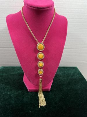 Mustard colored stone tassel necklace