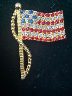 Red, White, Blue Rhinestone American Flag Pin
