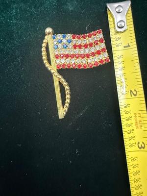 Red, White, Blue Rhinestone American Flag Pin