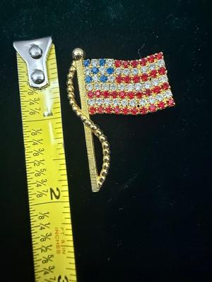 Red, White, Blue Rhinestone American Flag Pin