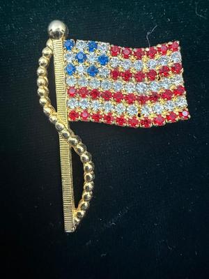 Red, White, Blue Rhinestone American Flag Pin