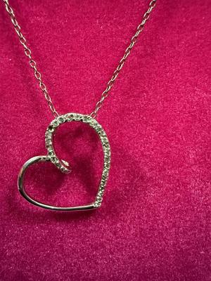 Sterling Silver & Diamond Like Heart Necklace