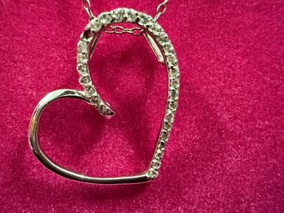 Sterling Silver & Diamond Like Heart Necklace