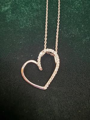 Sterling Silver & Diamond Like Heart Necklace