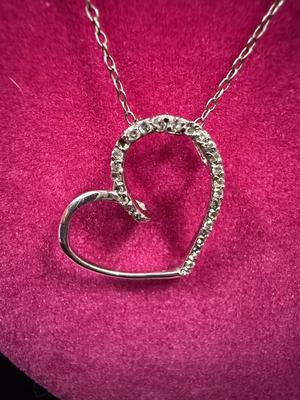 Sterling Silver & Diamond Like Heart Necklace