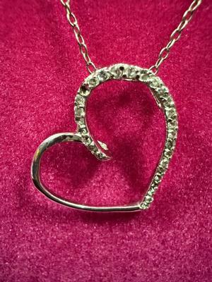Sterling Silver & Diamond Like Heart Necklace