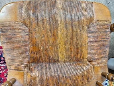 Sale Photo Thumbnail #392: Vintage Barnard & Simonds Co Wood Windsor Back Rocking Chair
“In great, sturdy condition with scuff marks allover consistent with age and use. Some dust.”
Approximate Size 22" x 27" (including rocking leg) x 37"
Seat 21" x 18"
Back Height 23.25"
Arm H