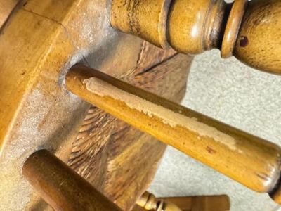 Sale Photo Thumbnail #394: Vintage Barnard & Simonds Co Wood Windsor Back Rocking Chair
“In great, sturdy condition with scuff marks allover consistent with age and use. Some dust.”
Approximate Size 22" x 27" (including rocking leg) x 37"
Seat 21" x 18"
Back Height 23.25"
Arm H