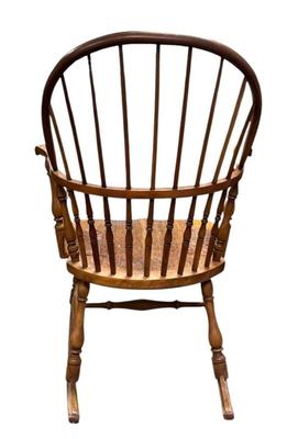 Sale Photo Thumbnail #390: Vintage Barnard & Simonds Co Wood Windsor Back Rocking Chair
“In great, sturdy condition with scuff marks allover consistent with age and use. Some dust.”
Approximate Size 22" x 27" (including rocking leg) x 37"
Seat 21" x 18"
Back Height 23.25"
Arm H