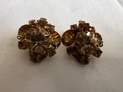 Hattie Carnegie Topaz AB Rhinestone Clip On Earrings