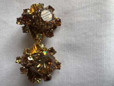 Hattie Carnegie Topaz AB Rhinestone Clip On Earrings