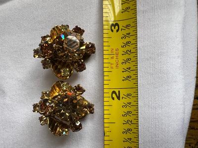 Hattie Carnegie Topaz AB Rhinestone Clip On Earrings