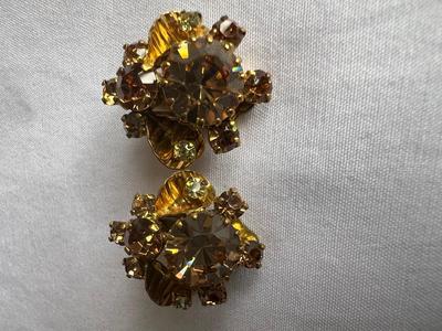Hattie Carnegie Topaz AB Rhinestone Clip On Earrings